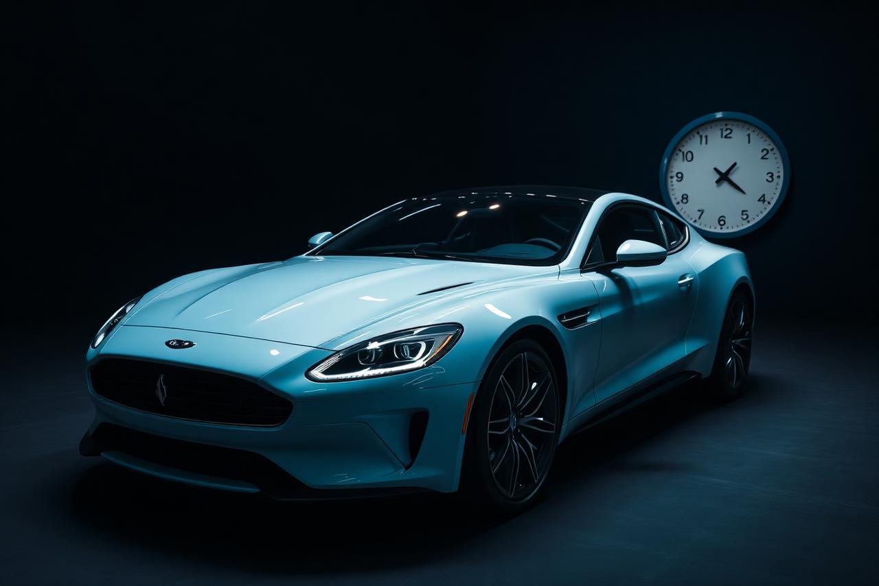 Freshly detailed glossy car in a dark studio — car detailing schedule Doha, Dosh Wash