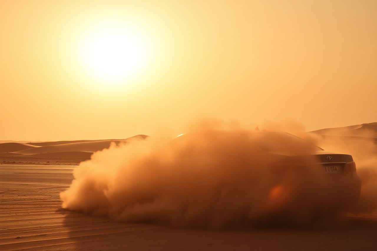 Car covered in desert sand under harsh Qatar sun — car paint protection Doha, Dosh Wash