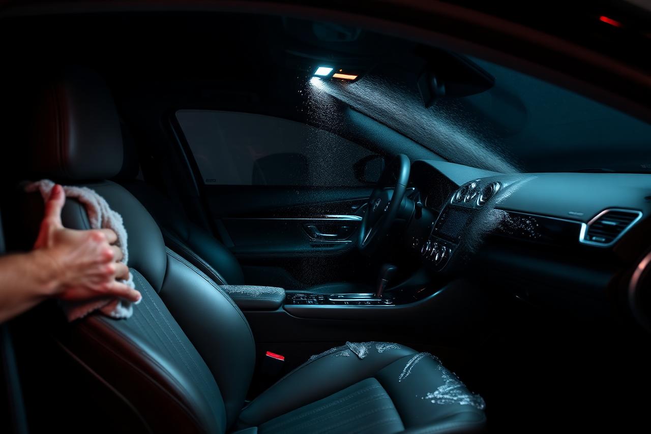 Luxury car interior being steam cleaned and conditioned — interior detailing Qatar, Dosh Wash
